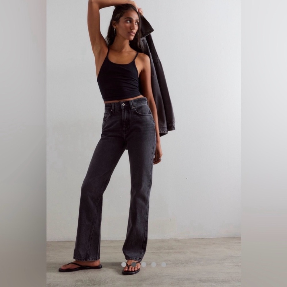 NWT FREE PEOPLE WE THE FREE Xena High Rise Slim Straight Jeans In Dark Night